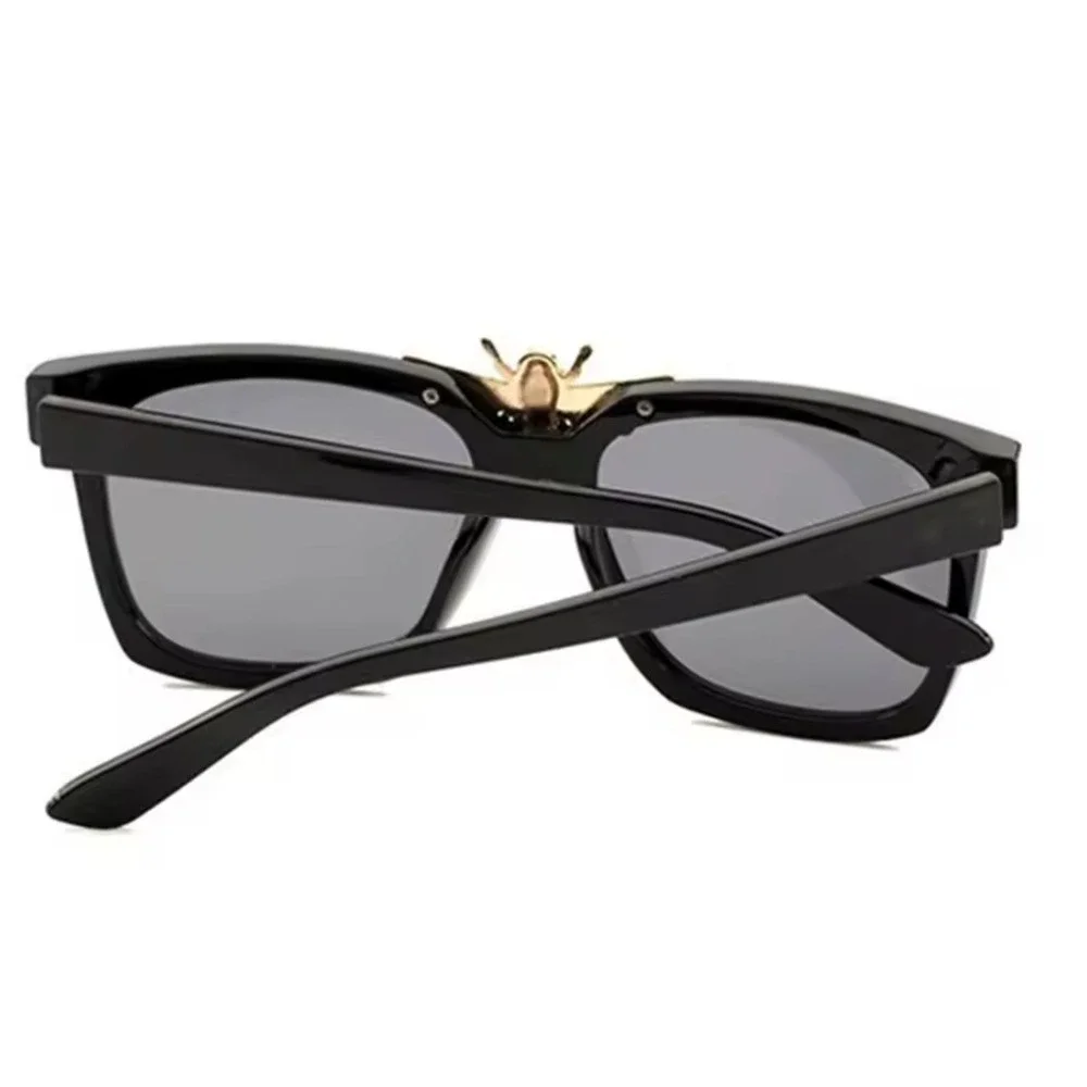 Fashion Sunglasses Square Frame Dark Black Lens Gold Metal‎ Accents Gangster New
